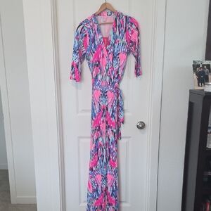 Lilly Pulitzer Pink and Blue Patterned Wrap Dress